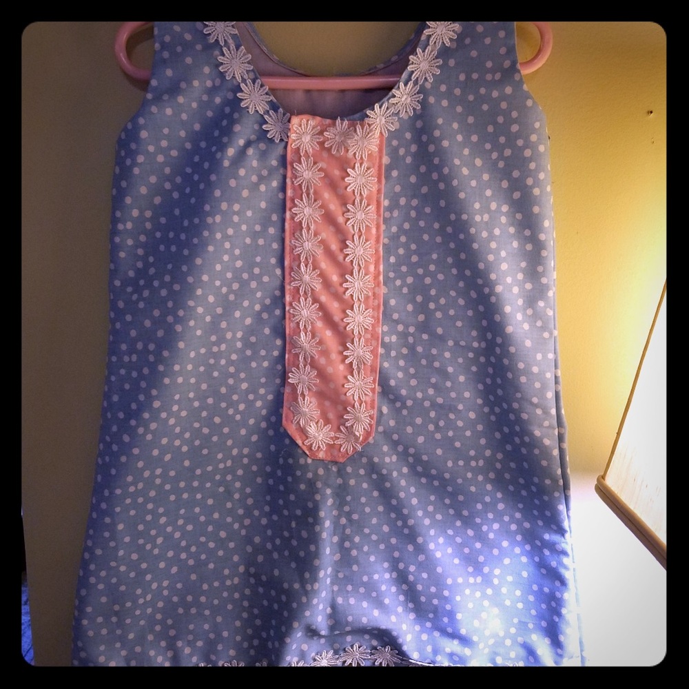 Handmade child’s dress  light blue & pink